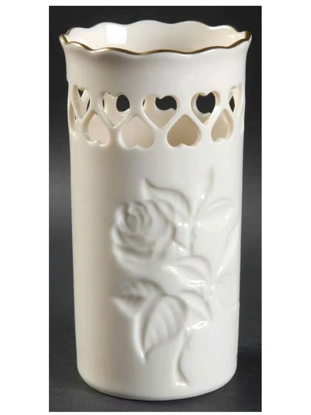 Vintage Lenox Heart Collection- Heart Cutout Vase Bone China with Gold Trim